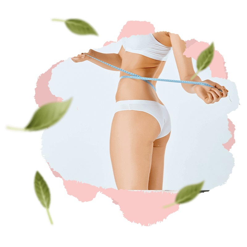 Mulher magra medindo sua cintura fina co uma fita métria